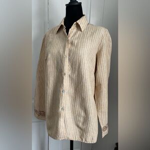Edward 100% Linen Embroidered Cuff Button Up Shirt Size L